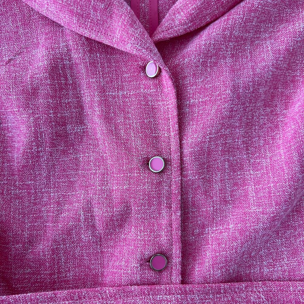 Anne Klein Pink Belted Midi Dress Tailored Button Front Short Sleeve Vintage - Picture 4 of 11